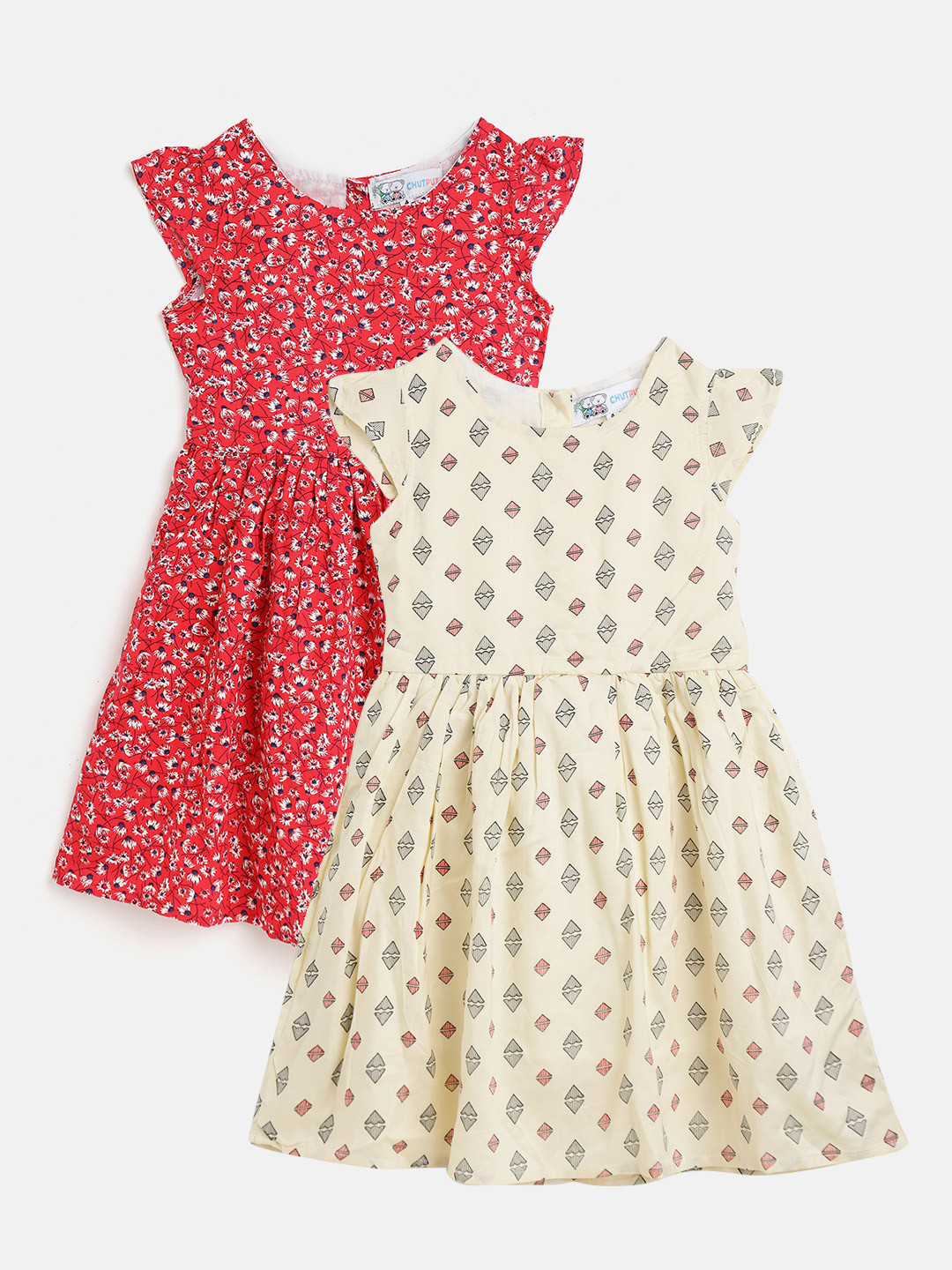 

CHUTPUT Red & Beige Set of 2 Floral A-Line Midi Dress