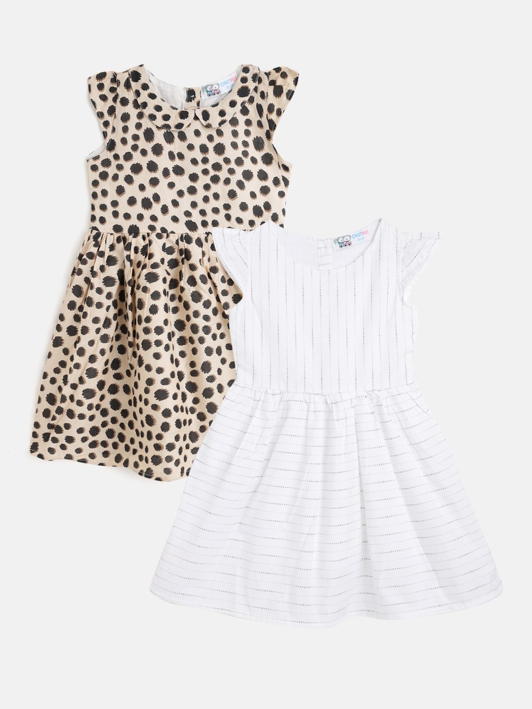 

CHUTPUT White & Beige Set of 2 A-Line Midi Dress
