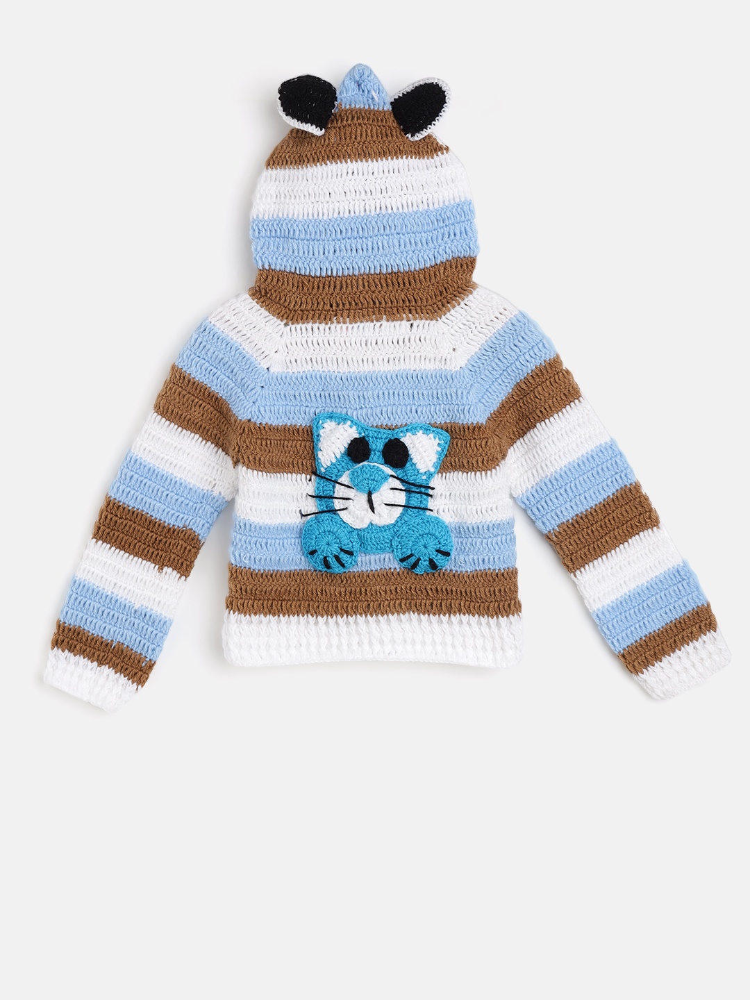 

CHUTPUT Kids Blue & Brown Striped Front Open Sweater