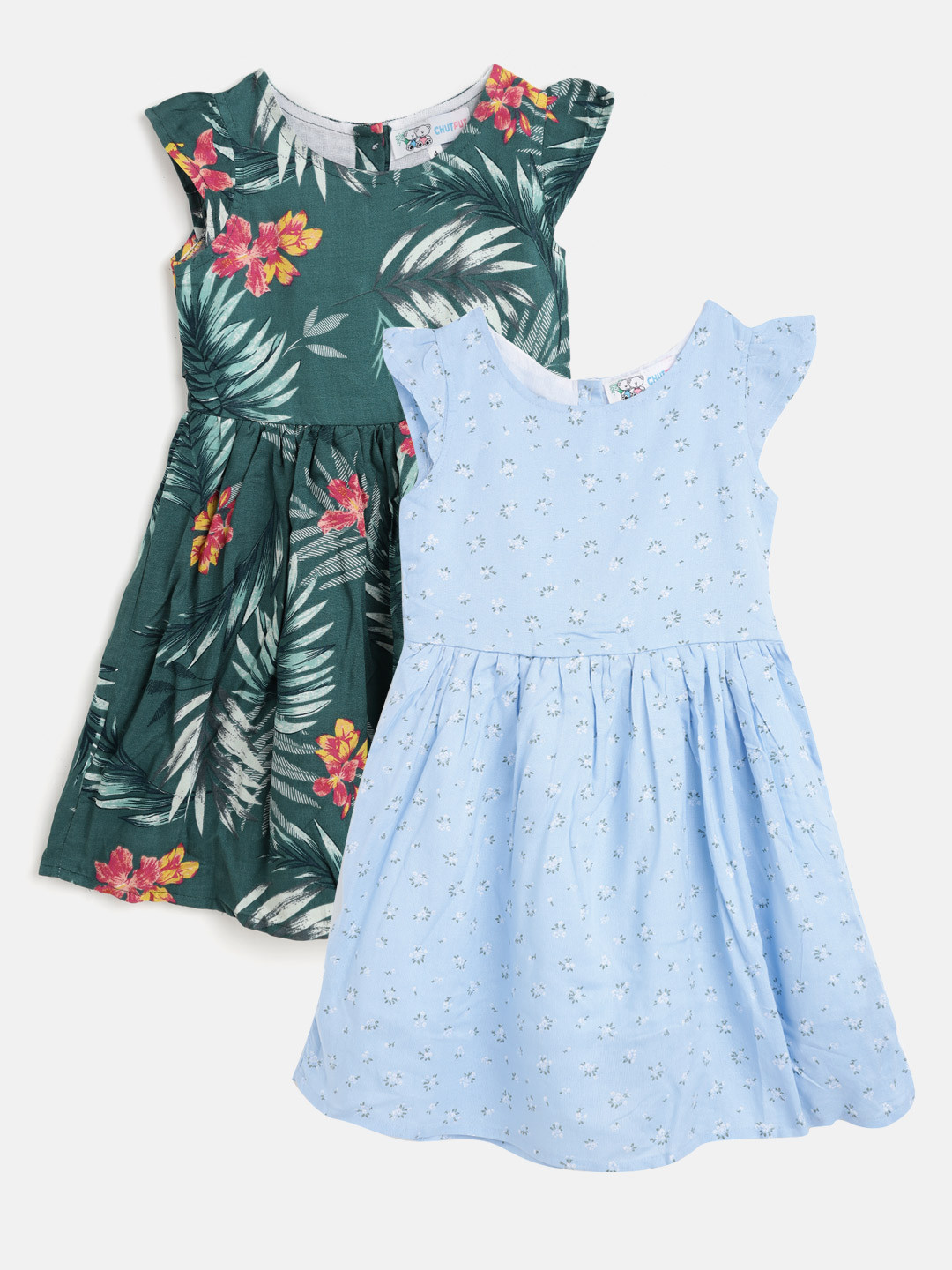 

CHUTPUT Blue & Green Set of 2 Floral A-Line Midi Dress