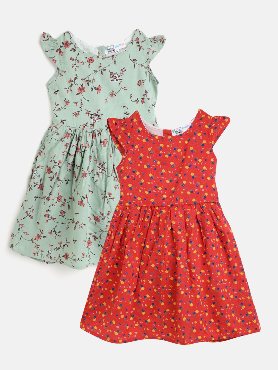 

CHUTPUT Red & Green Set of 2 Floral A-Line Midi Dress