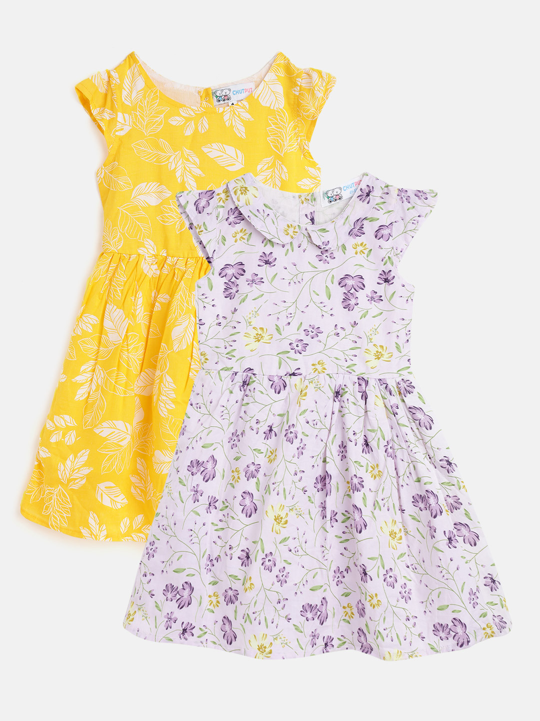 

CHUTPUT Yellow & White Set of 2 Floral A-Line Midi Dress