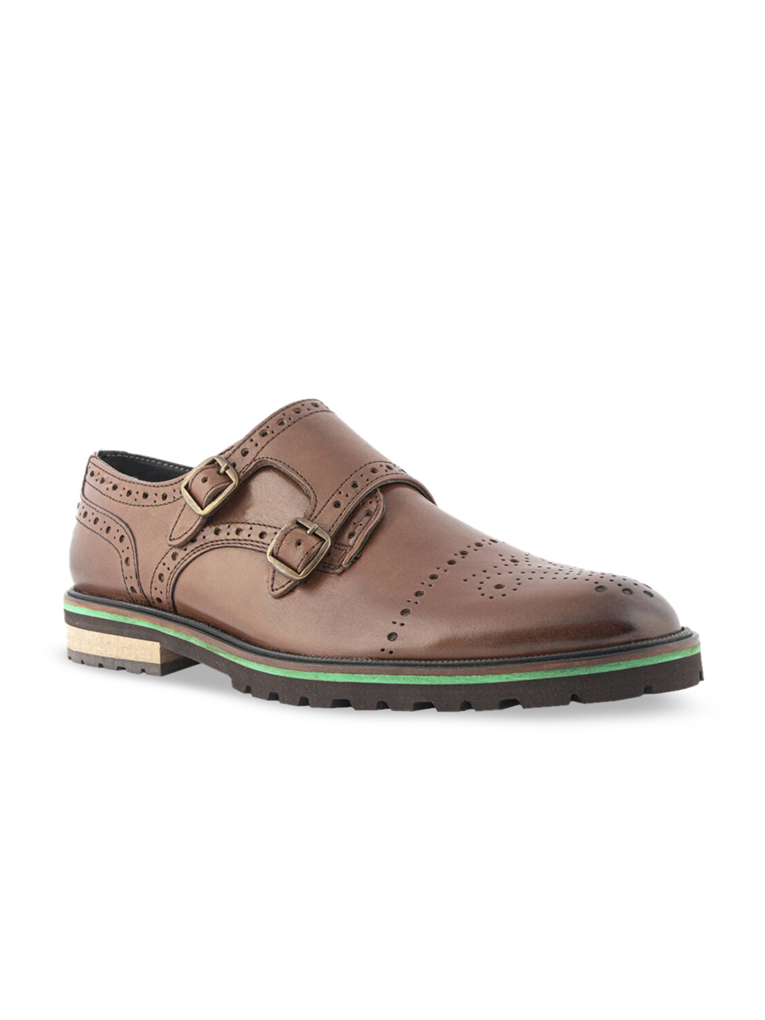 

SILVER STREET LONDON Brown Solid Leather Formal Monk Shoes