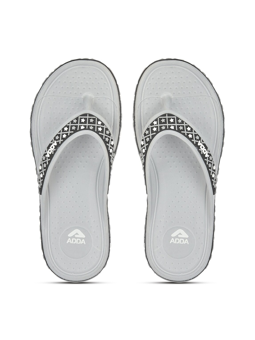 

Adda Women Grey & Black Printed Thong Flip Flops