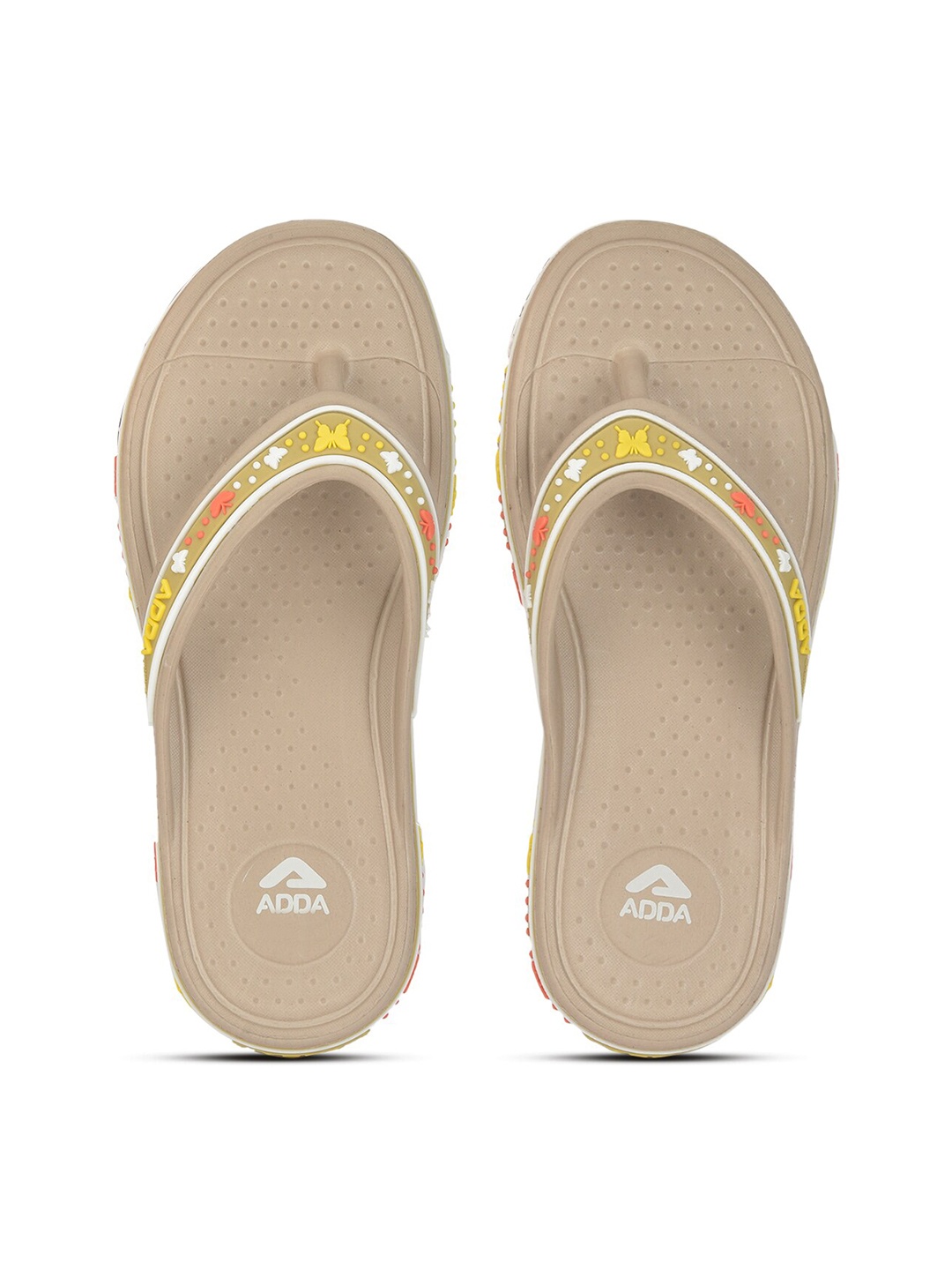 

Adda Women Beige & Yellow Rubber Thong Flip-Flops