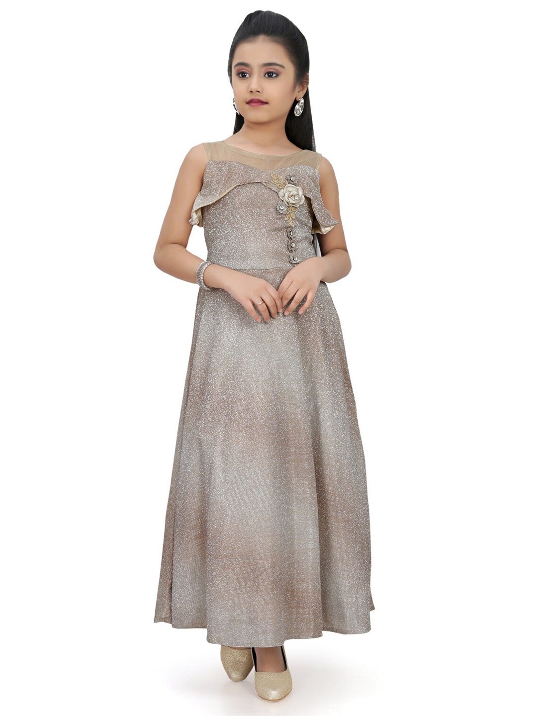 

Tiny Girl Golden & Beige Embellished Maxi Dress, Gold