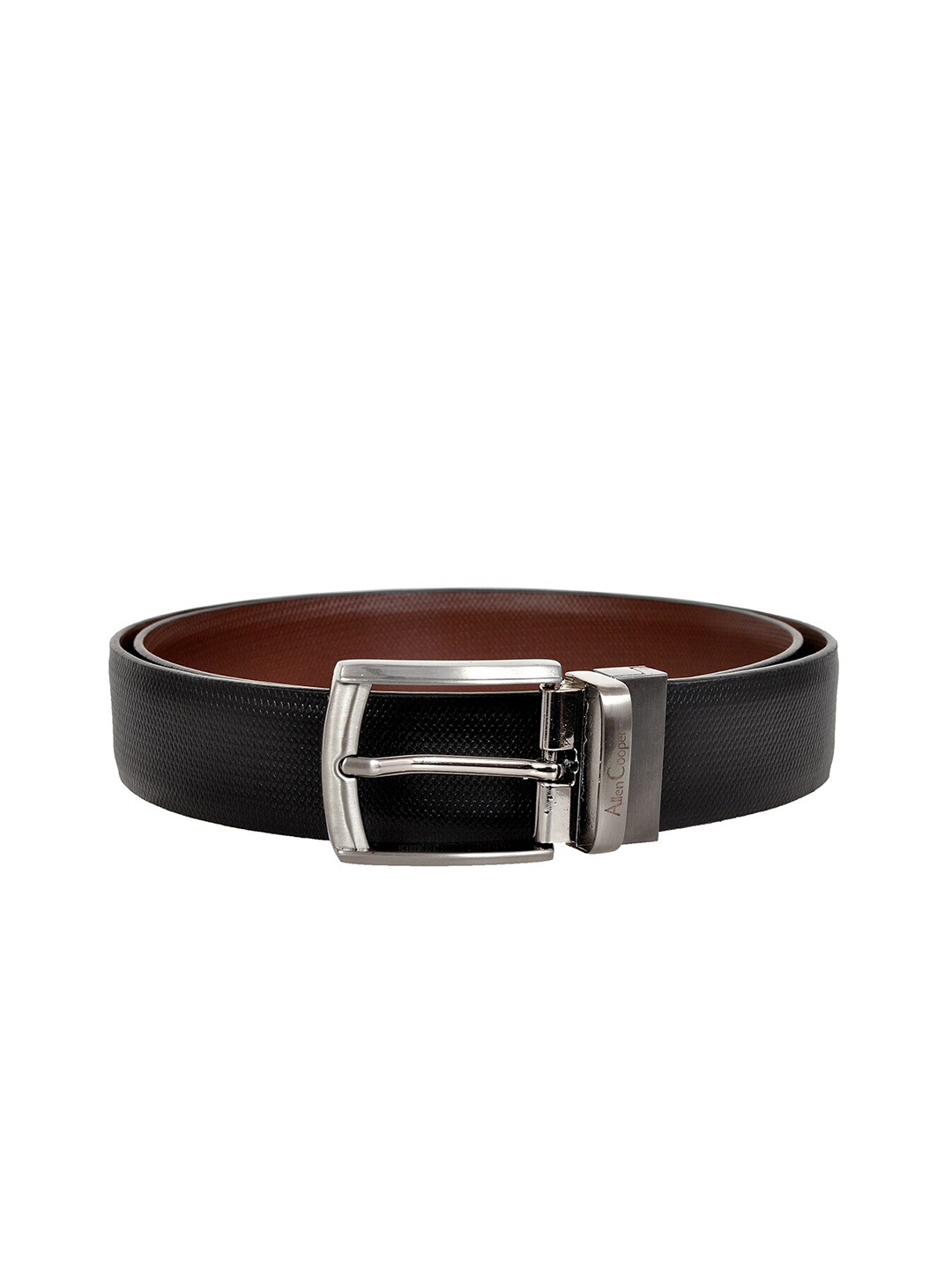 

Allen Cooper Men Black Textured Reversible Leather Formal Belt