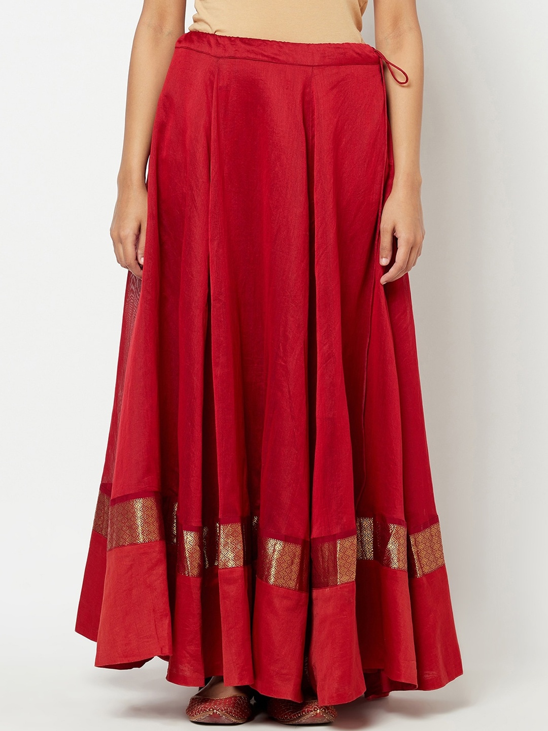

Fabindia Women Red Zari Flared Skirt