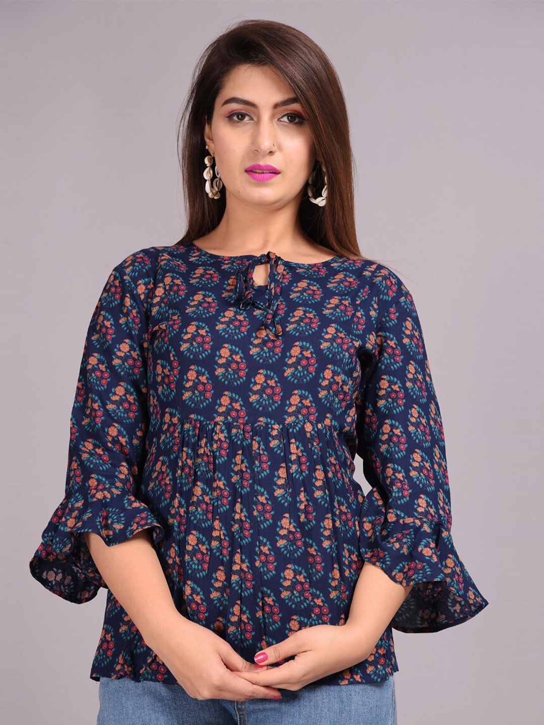 

KALINI Women Navy Blue & Red Viscose Rayon Printed Tunic