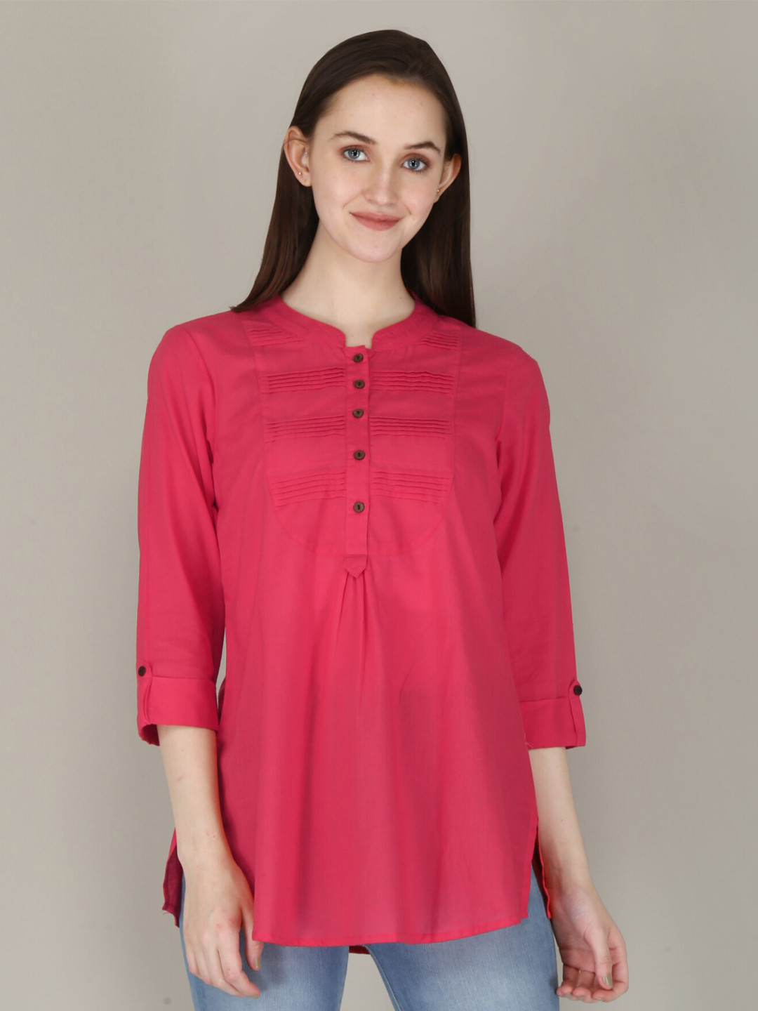 

KALINI Women Pink Solid Cotton Tunics