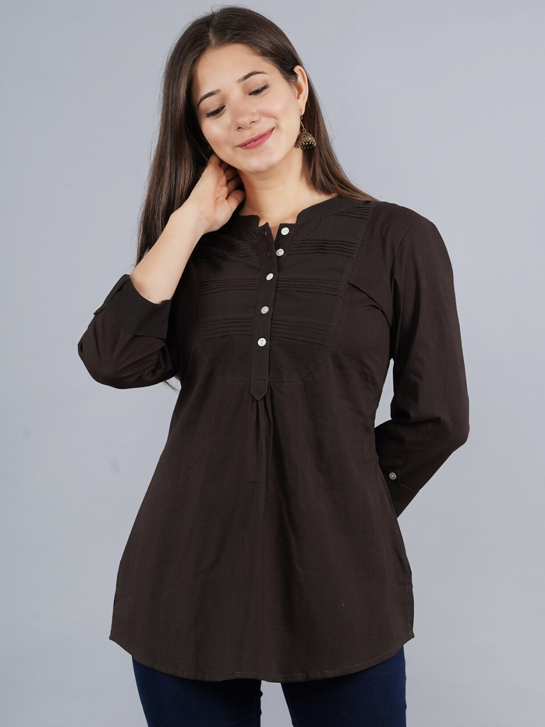 

KALINI Brown Mandarin Collar Tunic