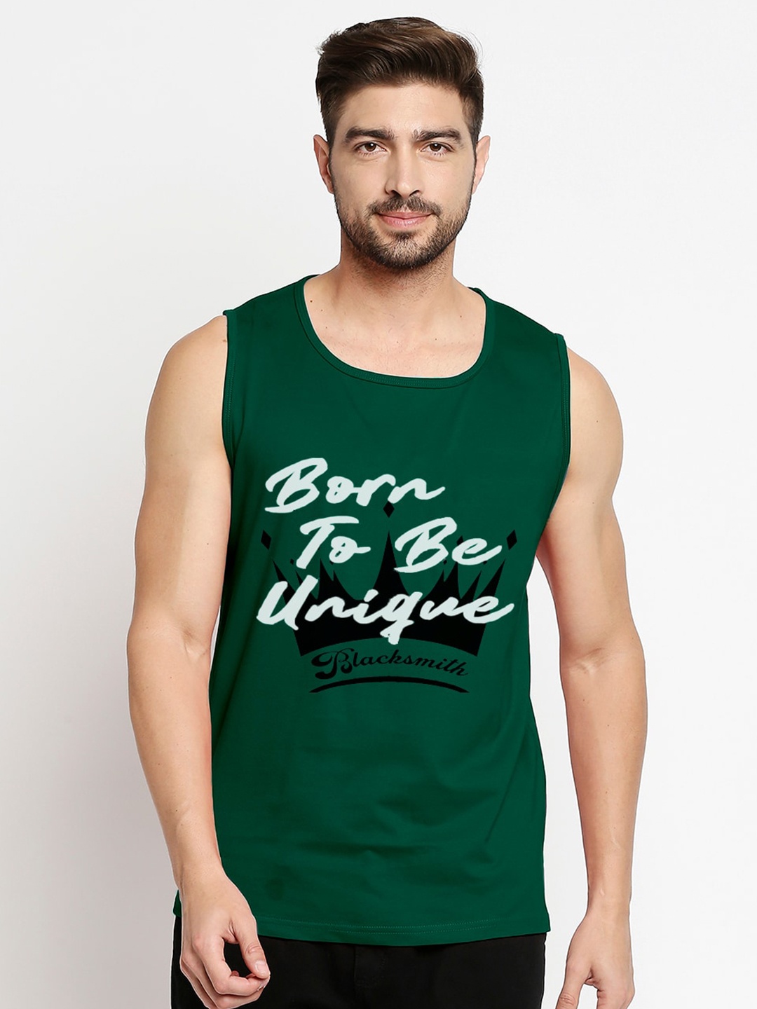 

Blacksmith Men Green Typography Printed Training or Gym Cotton T-shirt