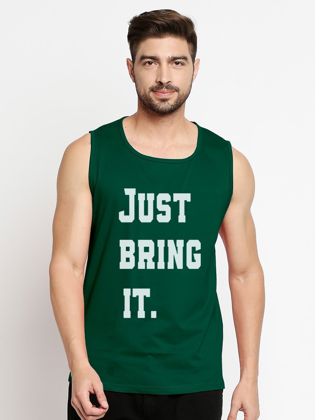 

Blacksmith Men Green & White Typography Printed Pure Cotton Training or Gym T-shirt