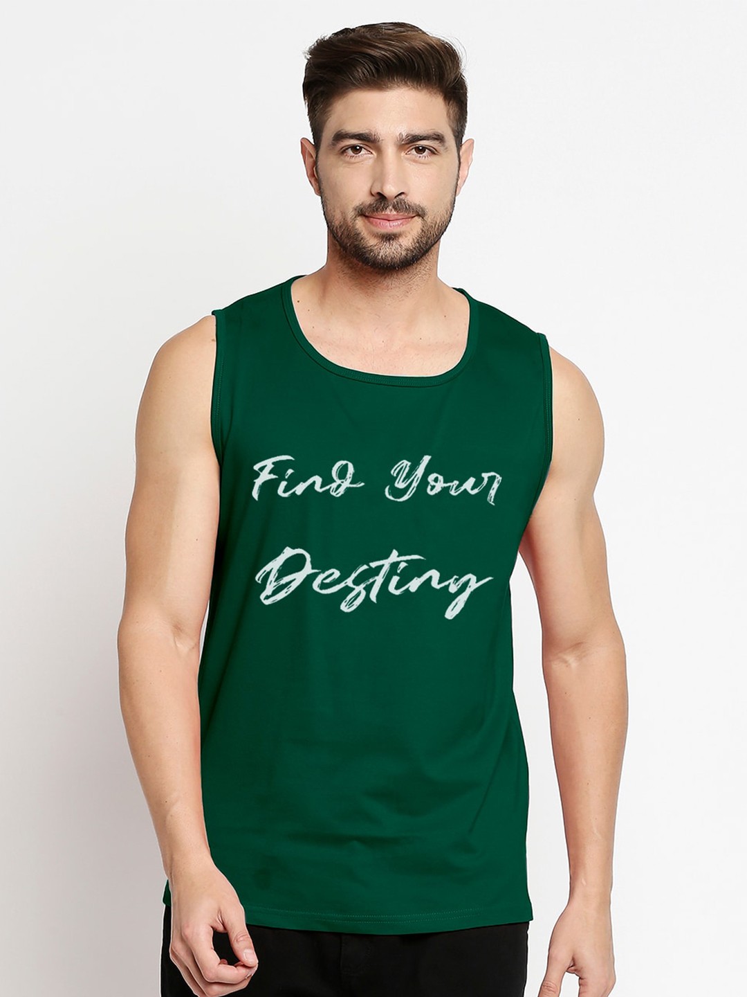 

Blacksmith Men Green & White Printed Cotton Training or Gym T-shirt