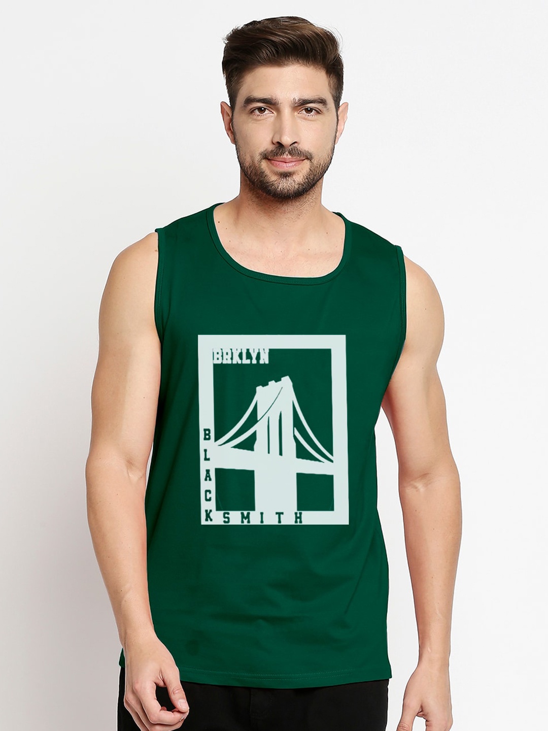 

Blacksmith Men Green Typography Printed Raw Edge Training or Gym T-shirt