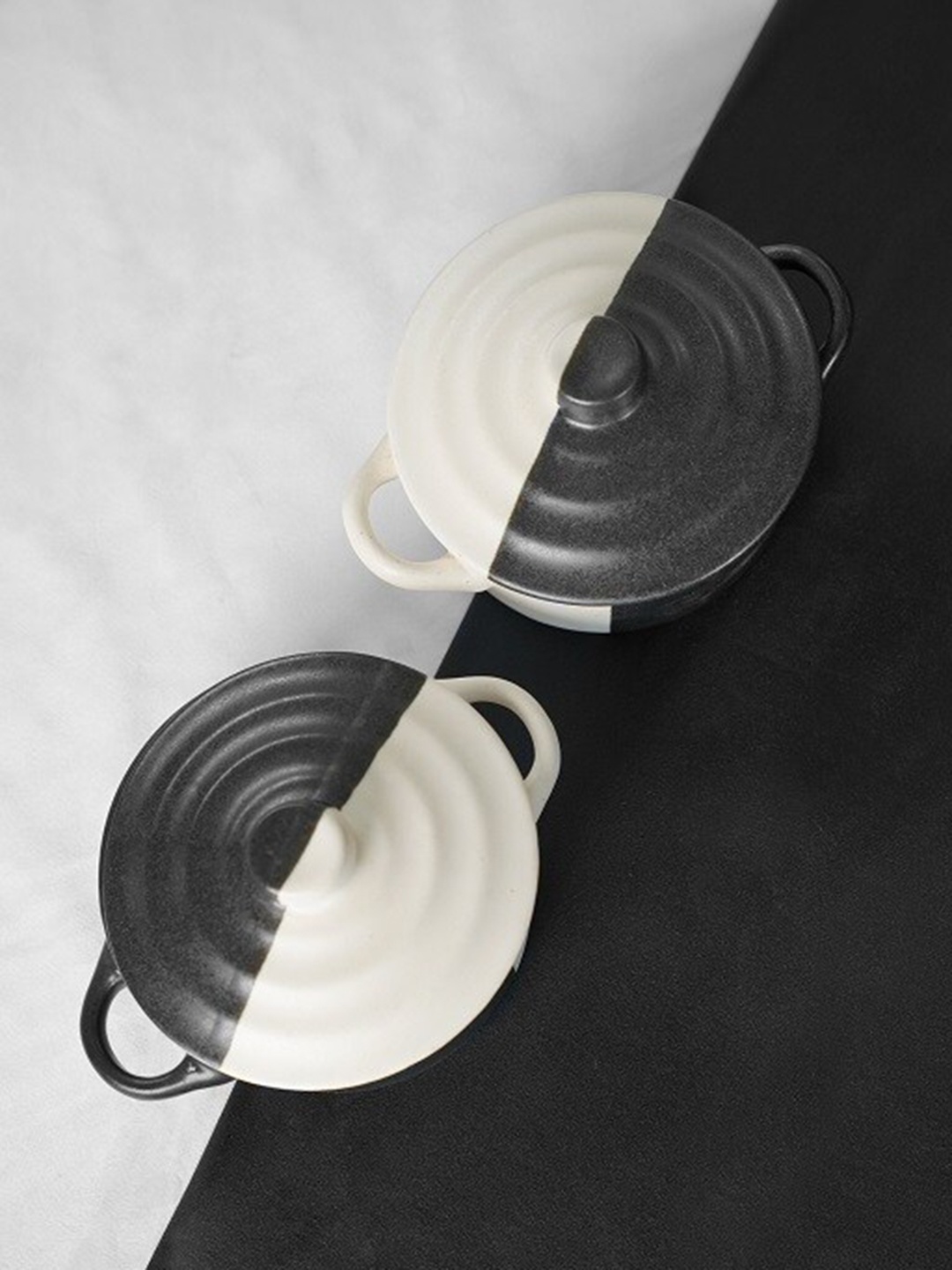 

Folkstorys Set Of 2 Black & White & Colourblocked Ceramic Serving Casseroles
