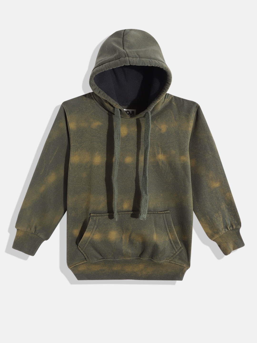 

GOJI Unisex Kids Olive Green Tie & Dye Printed Hooded Sweatshirt
