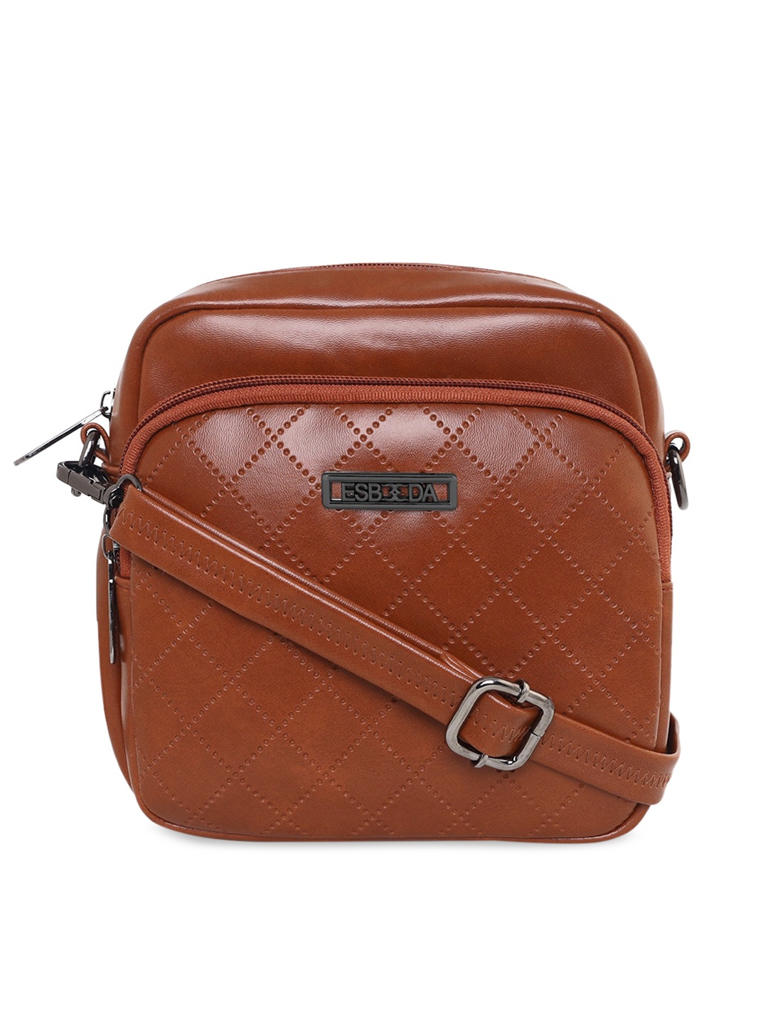 

ESBEDA Women Tan-Brown Textured PU Structured Sling Bag with Quilted