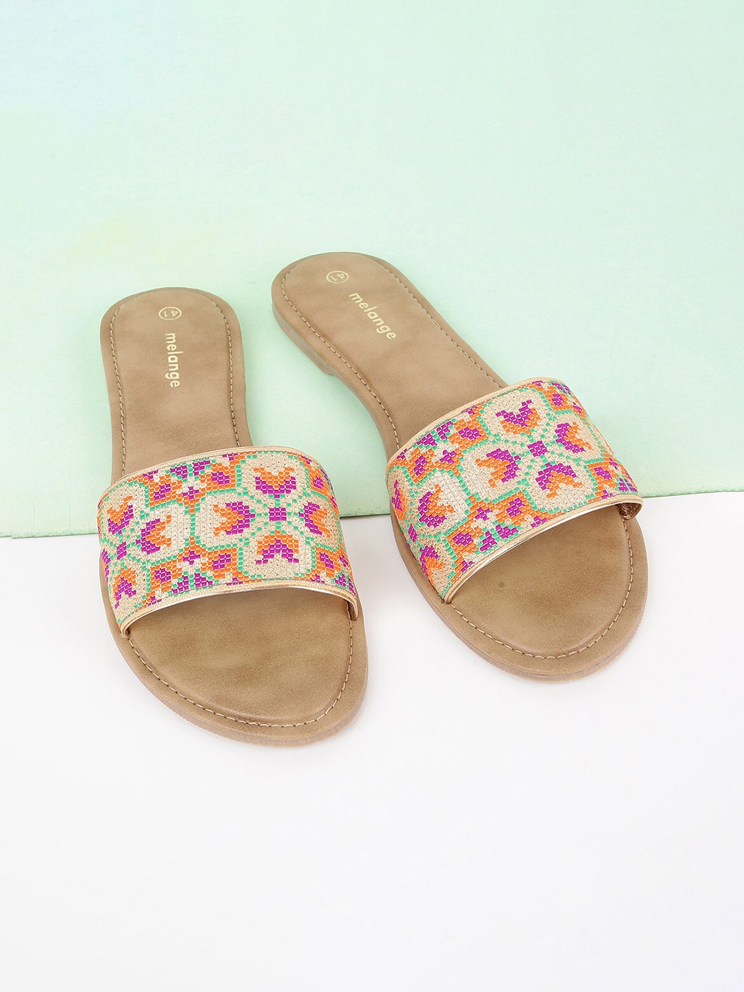 

Melange by Lifestyle Women Pink & Nude Embroidered Open Toe Flats