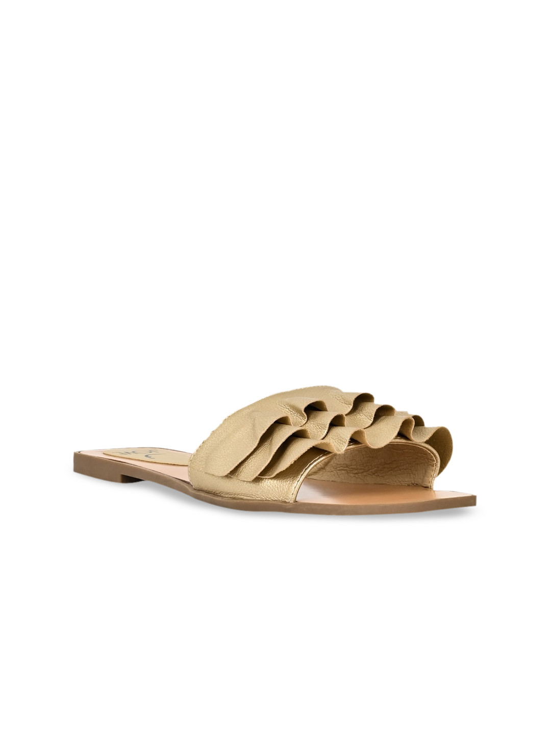 

Jove Women Gold-Toned Woven Design Open Toe Flats