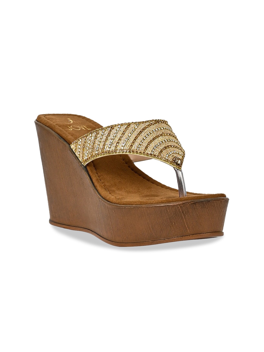 

Jove Gold-Toned Embellished PU Ethnic Flatform Sandals