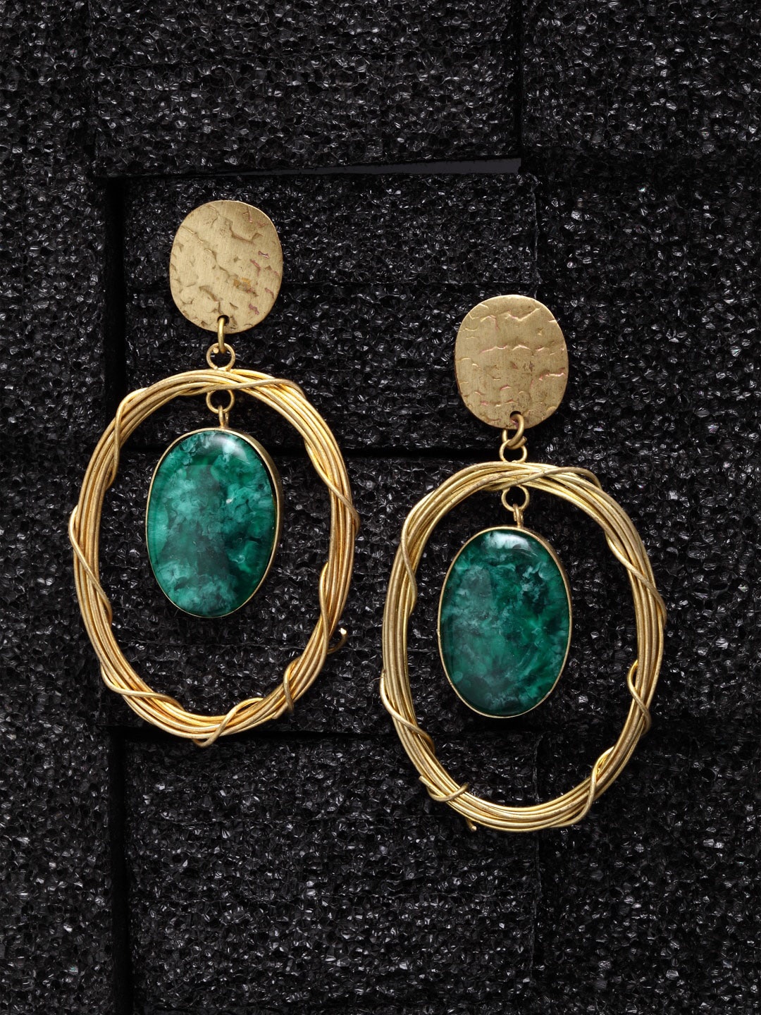 

VOGUE PANASH Gold-Plated Green Stone-Studded Drop Earrings