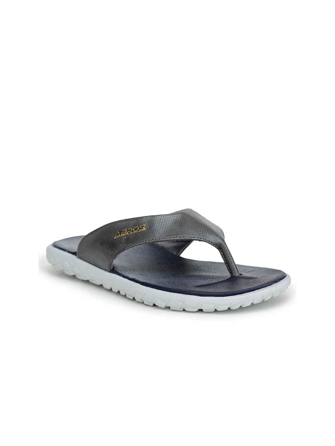 

ABROS Men Grey & Navy Blue Thong Flip Flops