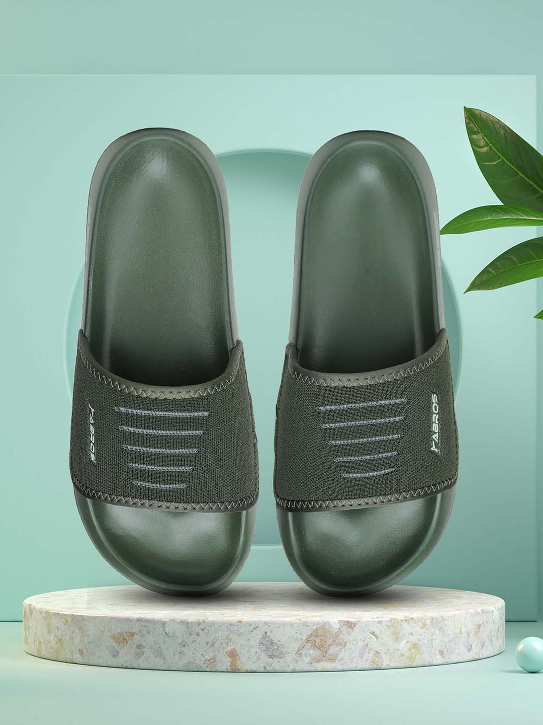 

ABROS Men Olive Green & White Sliders