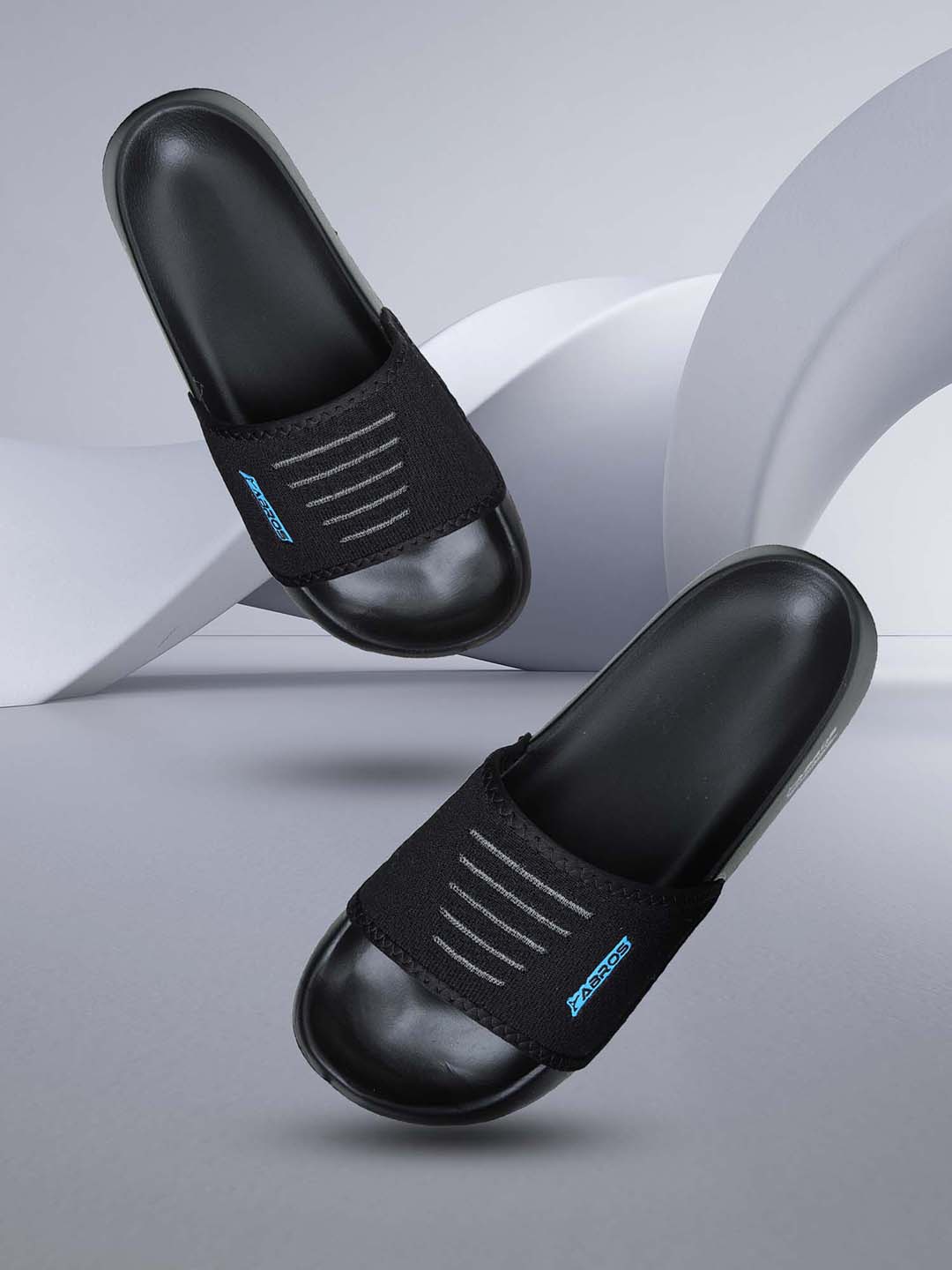 

ABROS Men Black Striped Sliders