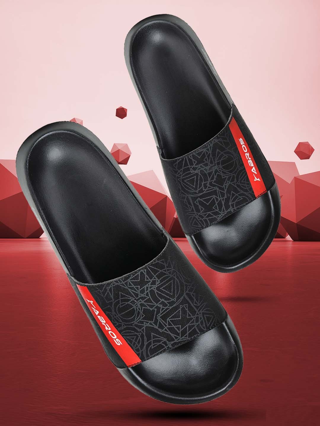 

ABROS Men Black & Red Printed Sliders