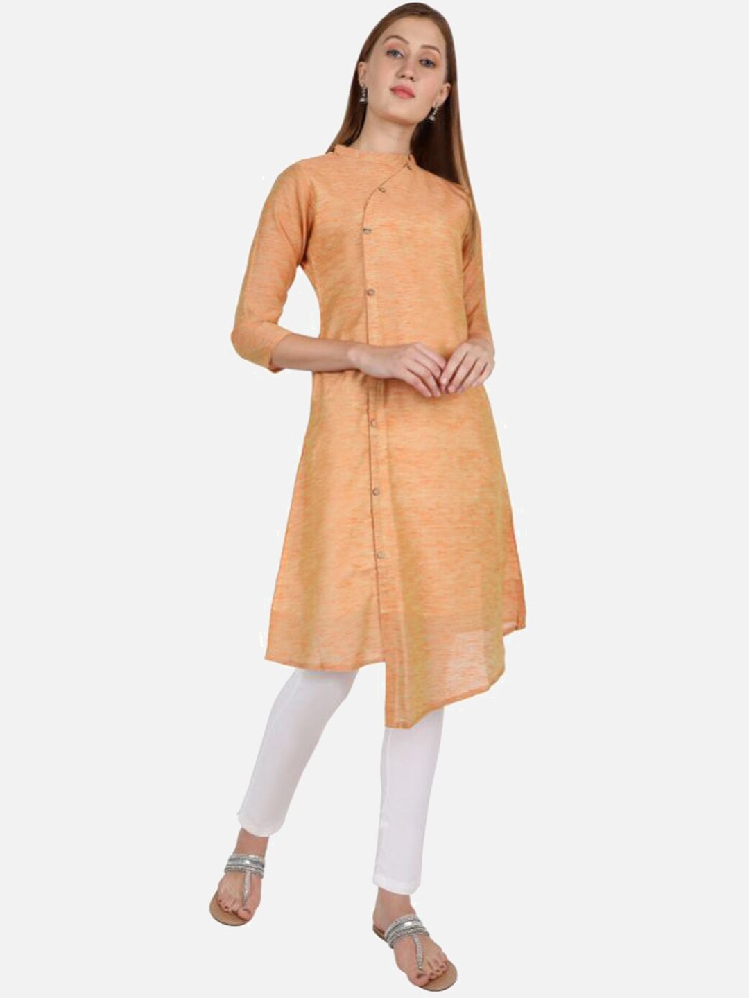 

SALWAR STUDIO Women Orange Solid A-Line Cotton Kurta
