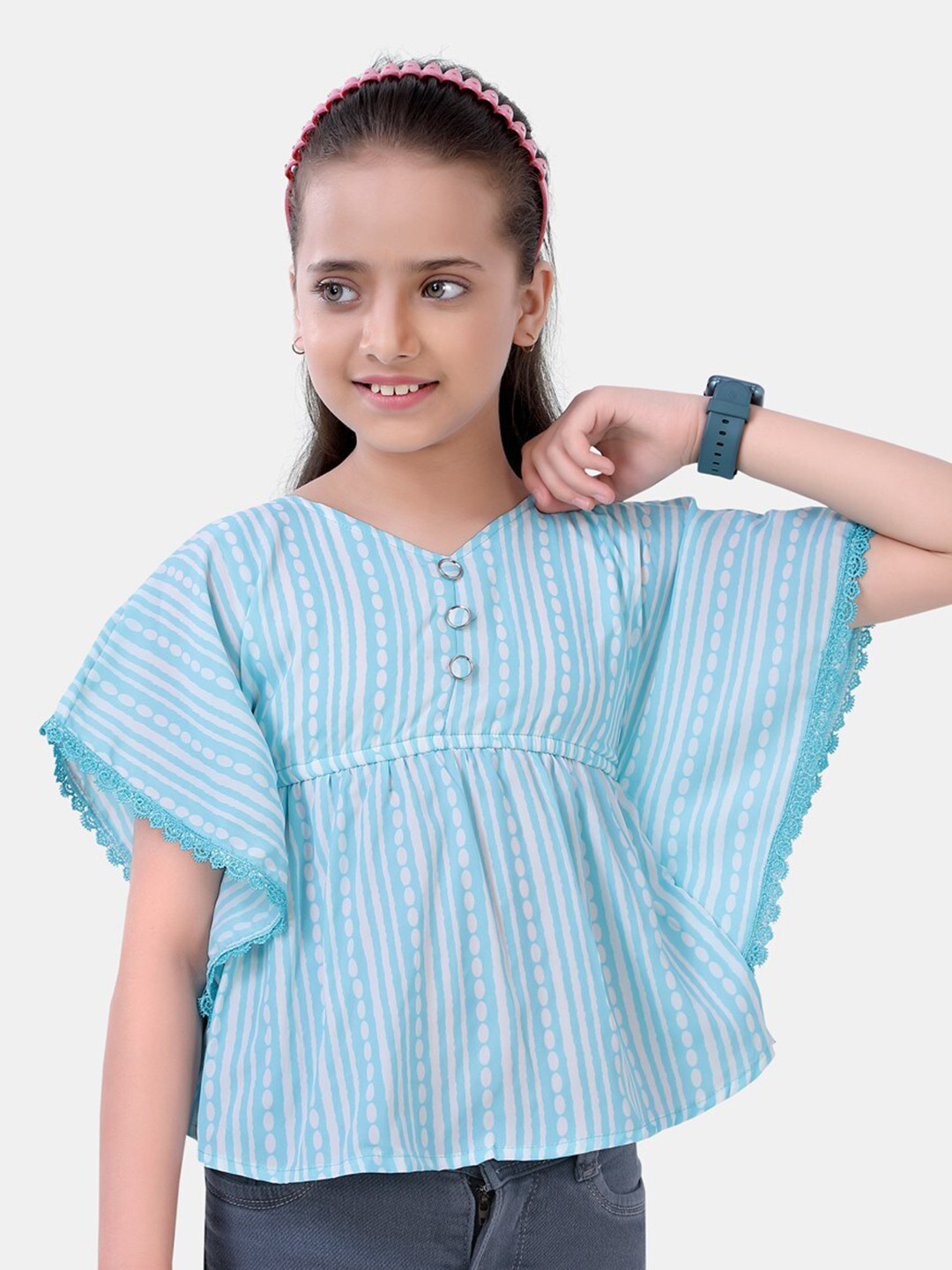 

POPLINS Turquoise Blue Striped Kaftan Top