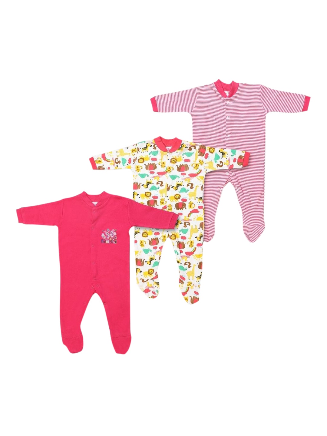 

POPLINS Kids Set of 3 Cotton Rompers, Pink