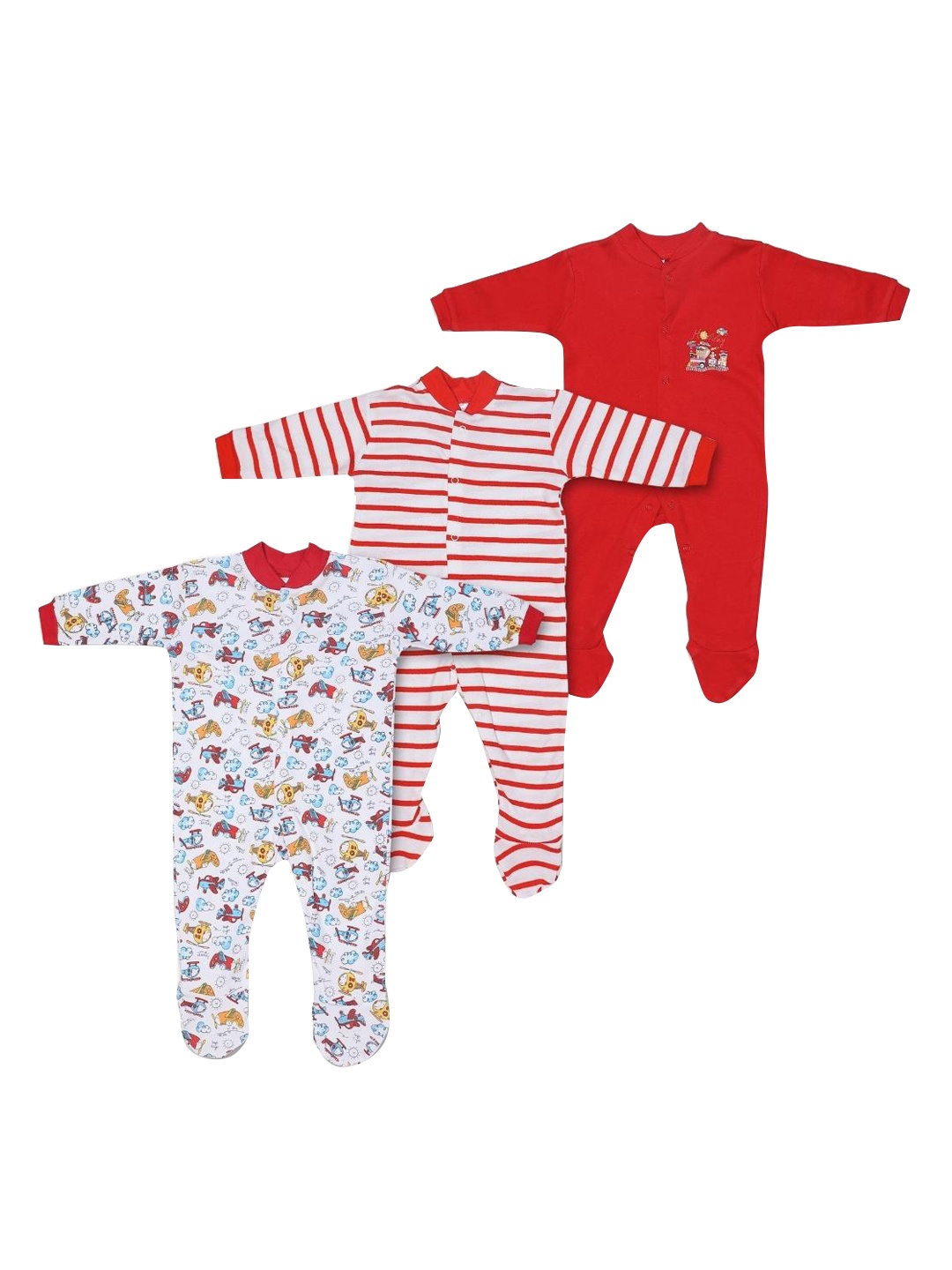 

Poplins Set of 3 Red Printed Cotton Rompers