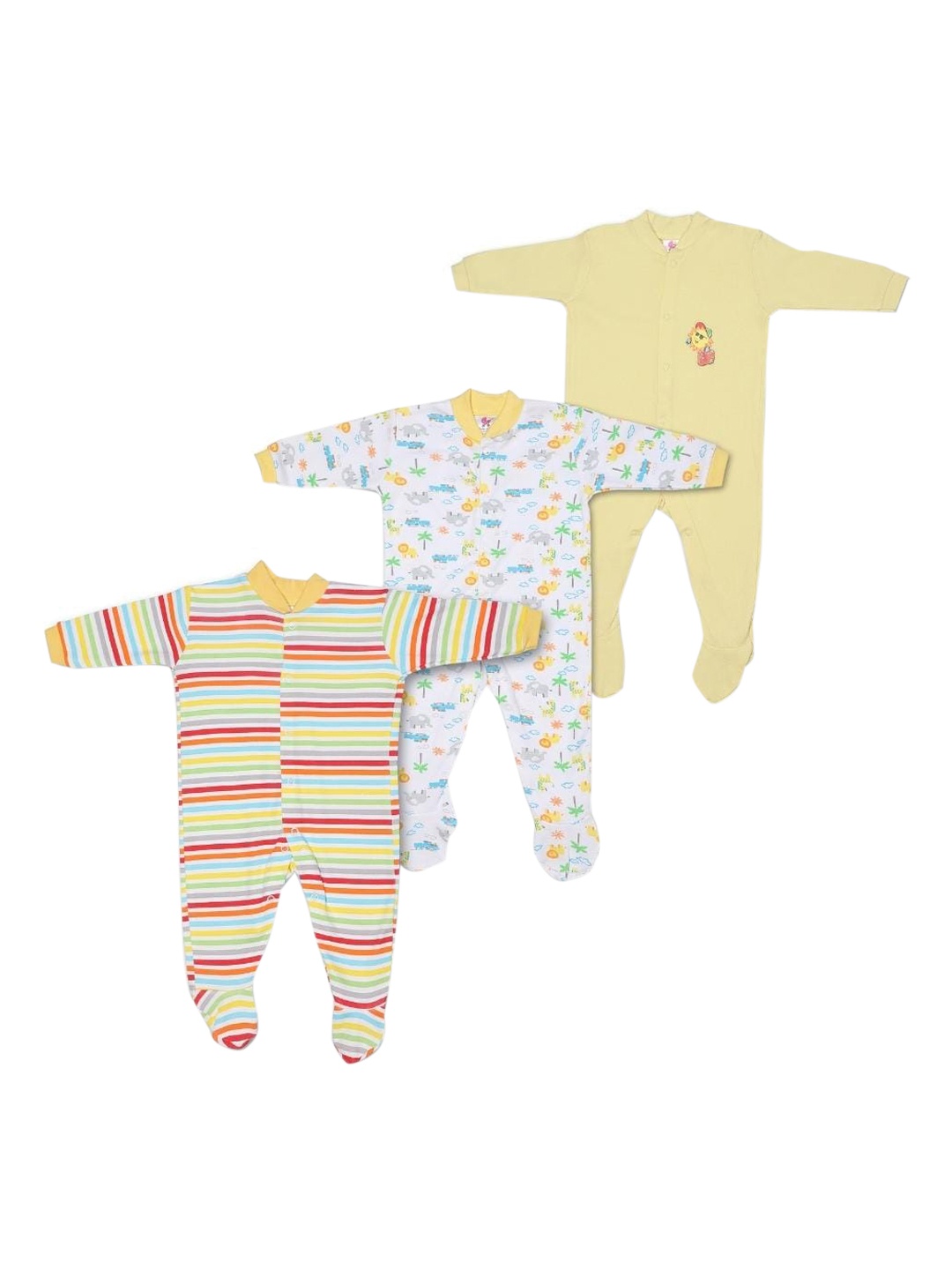 

POPLINS Pack of 3 Infants Long Sleeve Cotton Rompers, Multi