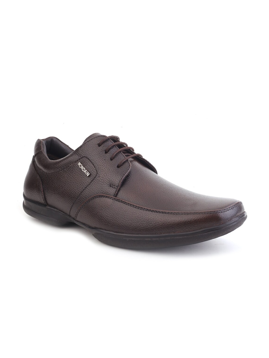 

MONDAIN Men Tan Solid Leather Formal Derbys