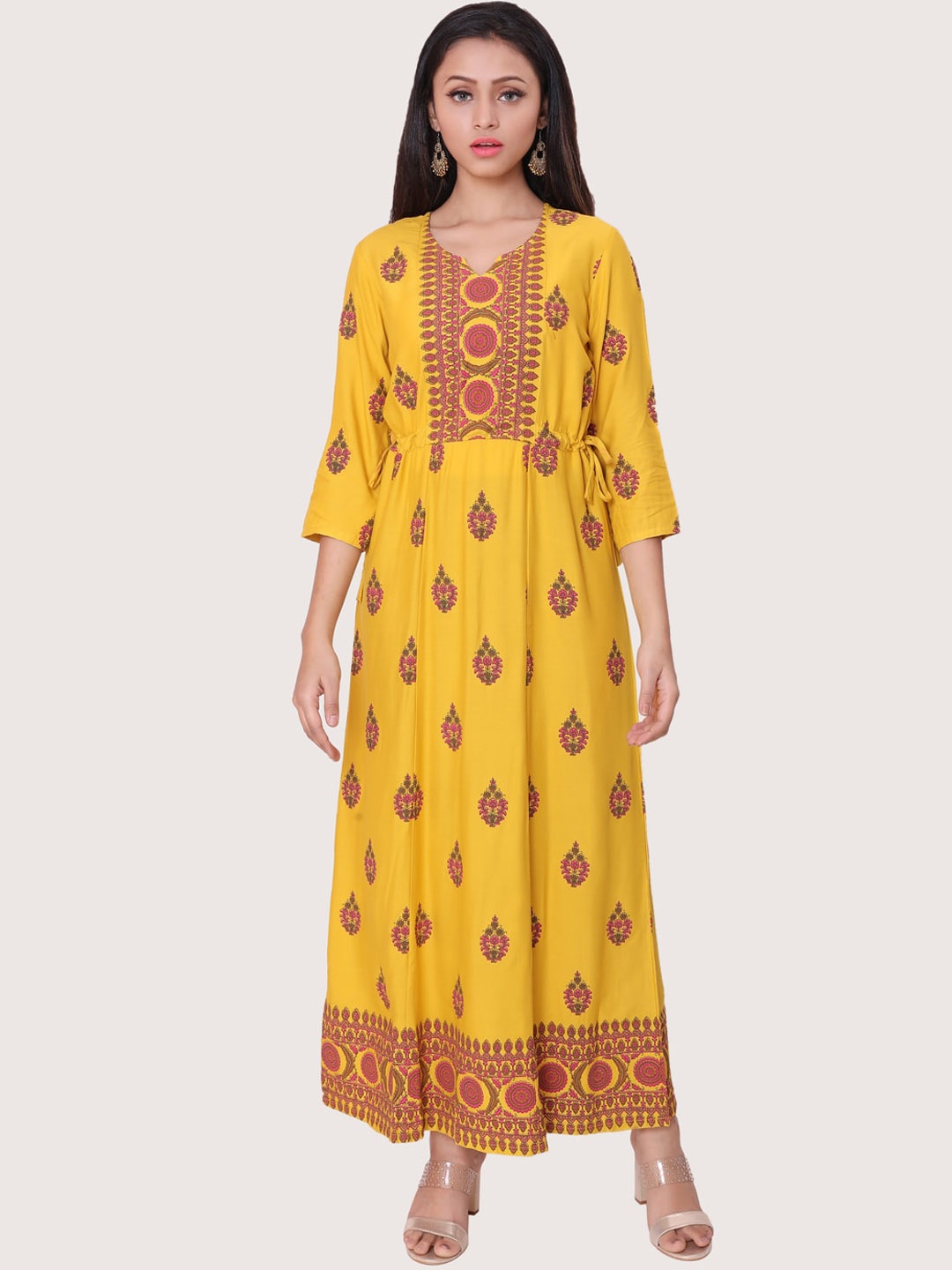 

ZRI Women Mustard Yellow Ethnic Motifs Printed Floral Anarkali Kurta