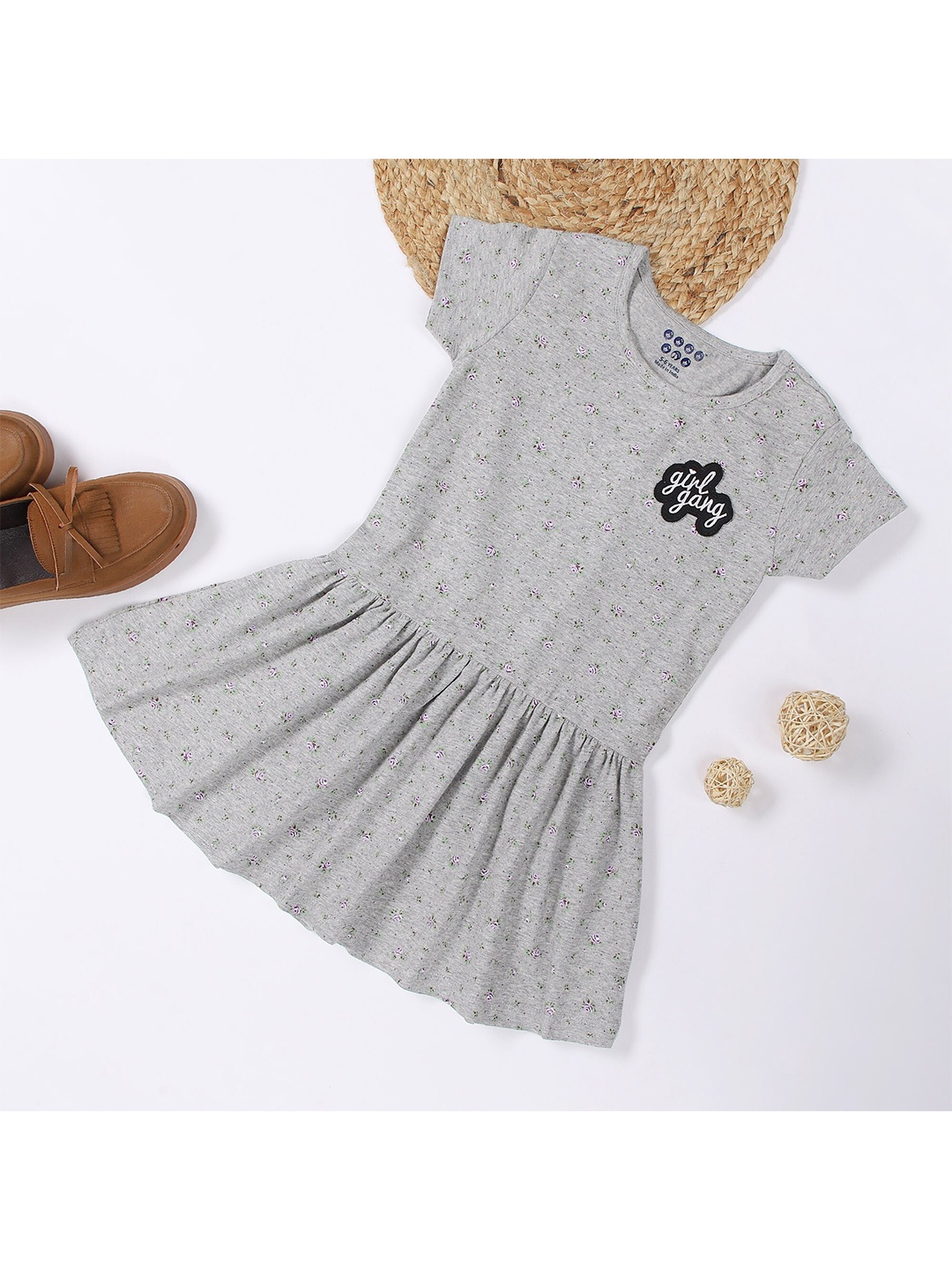 

ZION Grey Floral Applique Dress