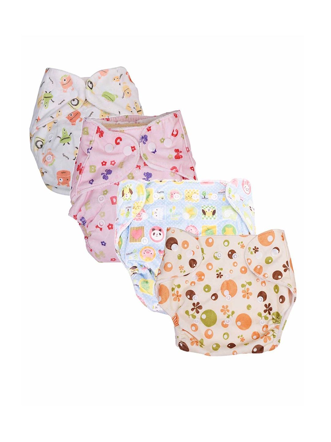 

Moms Home Set Of 4 Multi Baby Reusable Cotton Pocket Diapers, Pink