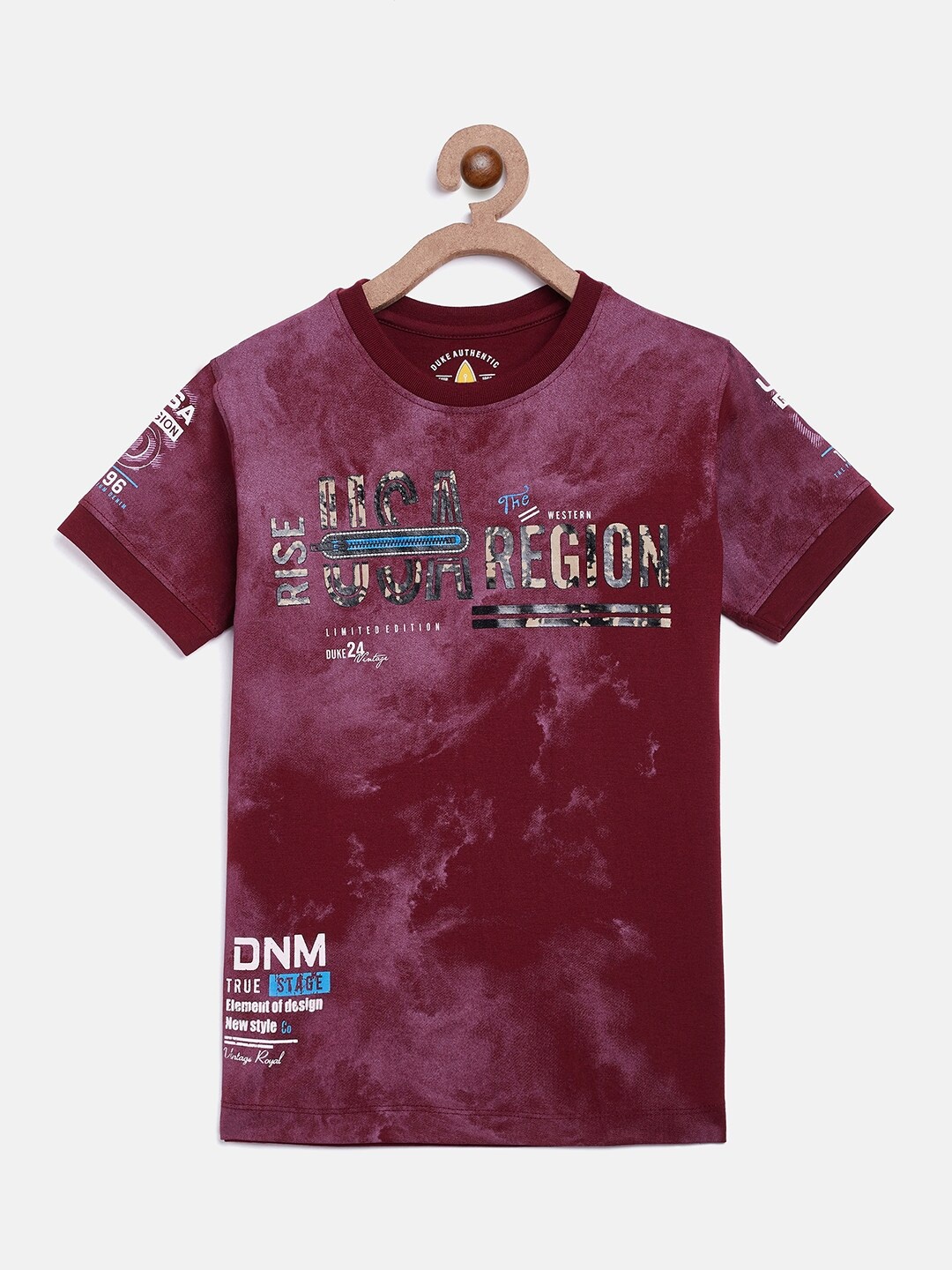 

Duke Boys Maroon Typography Printed Cotton T-shirt