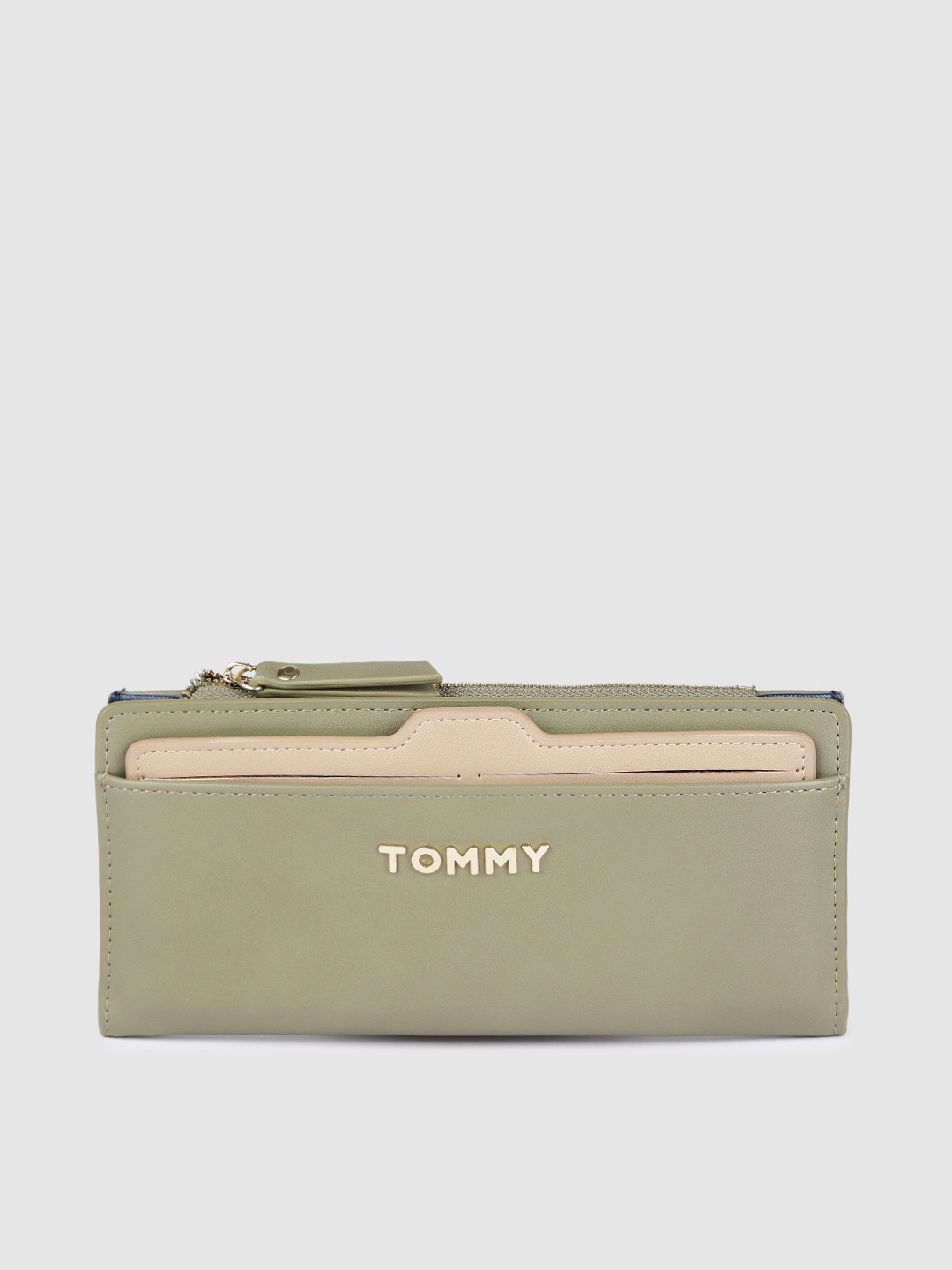 

Tommy Hilfiger Women Olive Green & Beige Solid PU Two Fold Wallet with Separate Cardholder