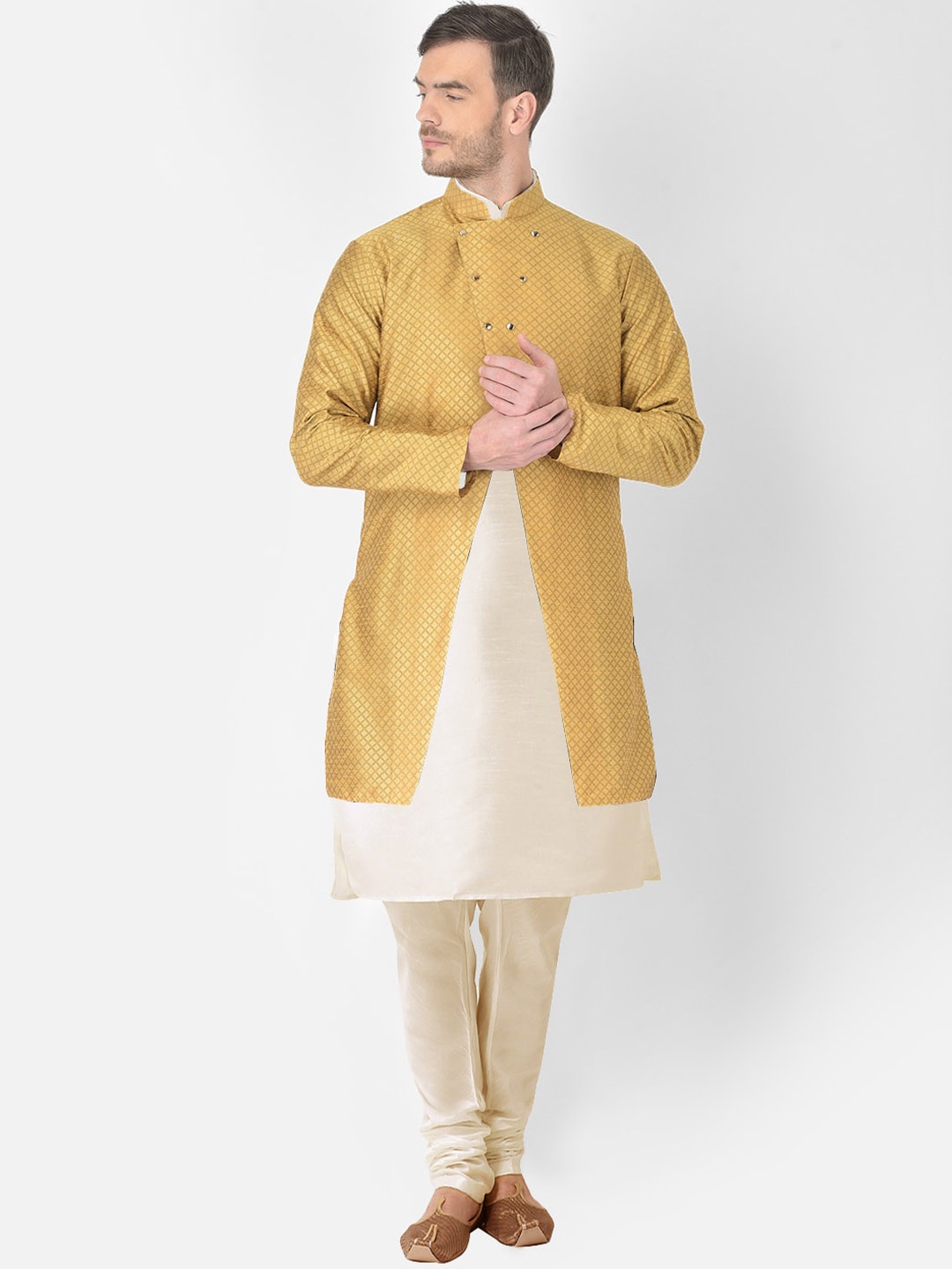 

SG RAJASAHAB Men White Raw Silk Kurta with Churidar