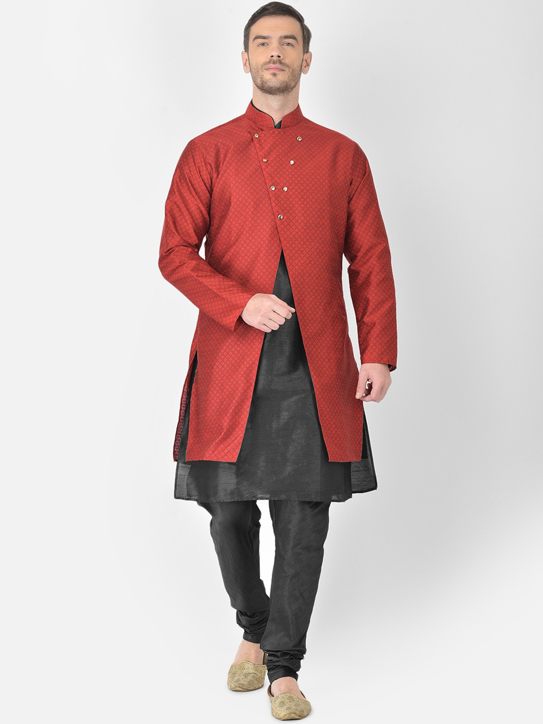 

SG RAJASAHAB Men Black Raw Silk Kurta with Churidar