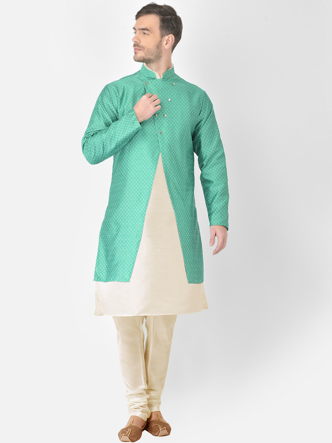 

SG RAJASAHAB Men Beige Raw Silk Kurta with Churidar