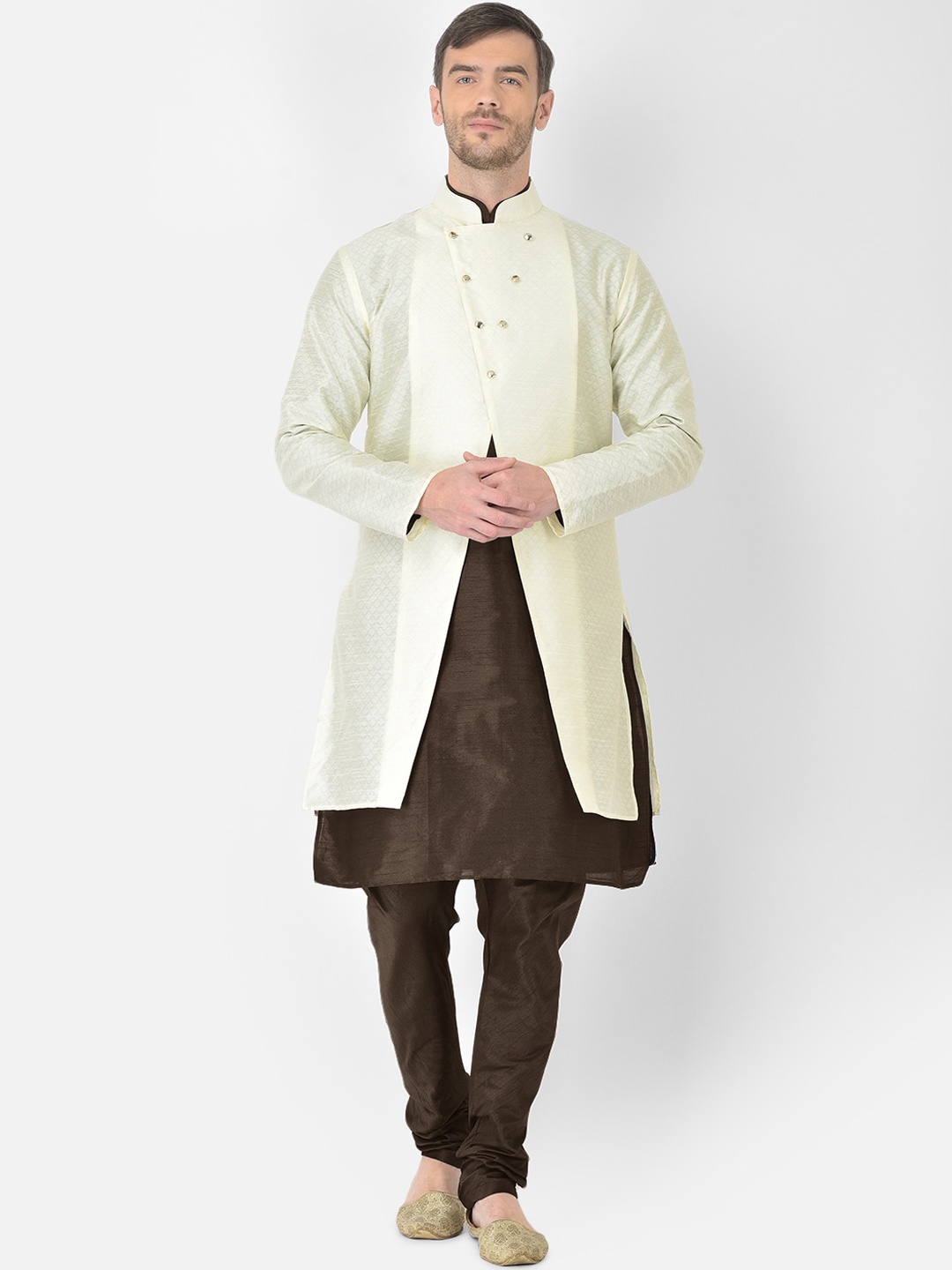 

SG RAJASAHAB Men Brown Raw Silk Kurta with Churidar
