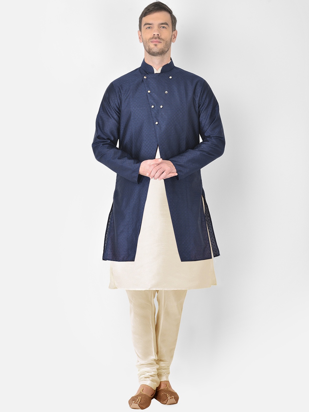 

SG RAJASAHAB Men Beige Raw Silk Kurta Churidar with Jacket
