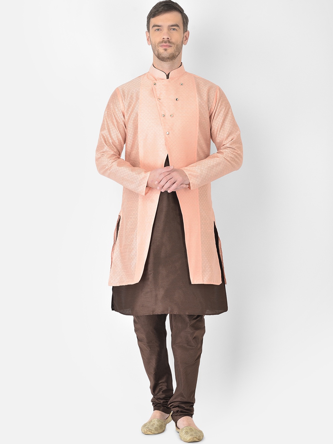 

SG RAJASAHAB Men Brown Raw Silk Kurta with Churidar