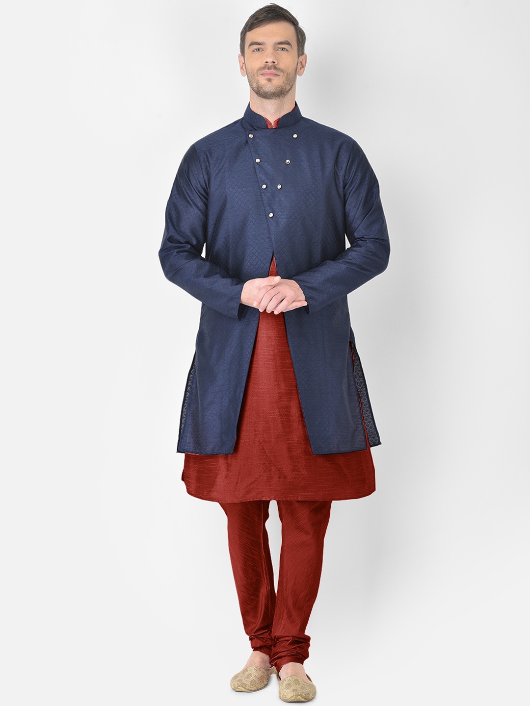 

SG RAJASAHAB Men Maroon Raw Silk Kurta with Churidar