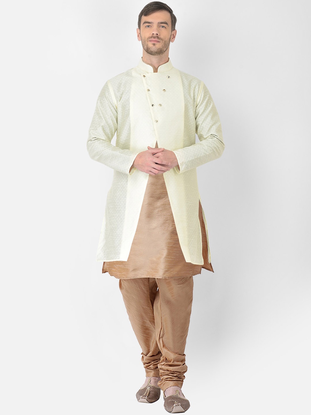 

SG RAJASAHAB Men Gold-Toned Raw Silk Kurta with Churidar