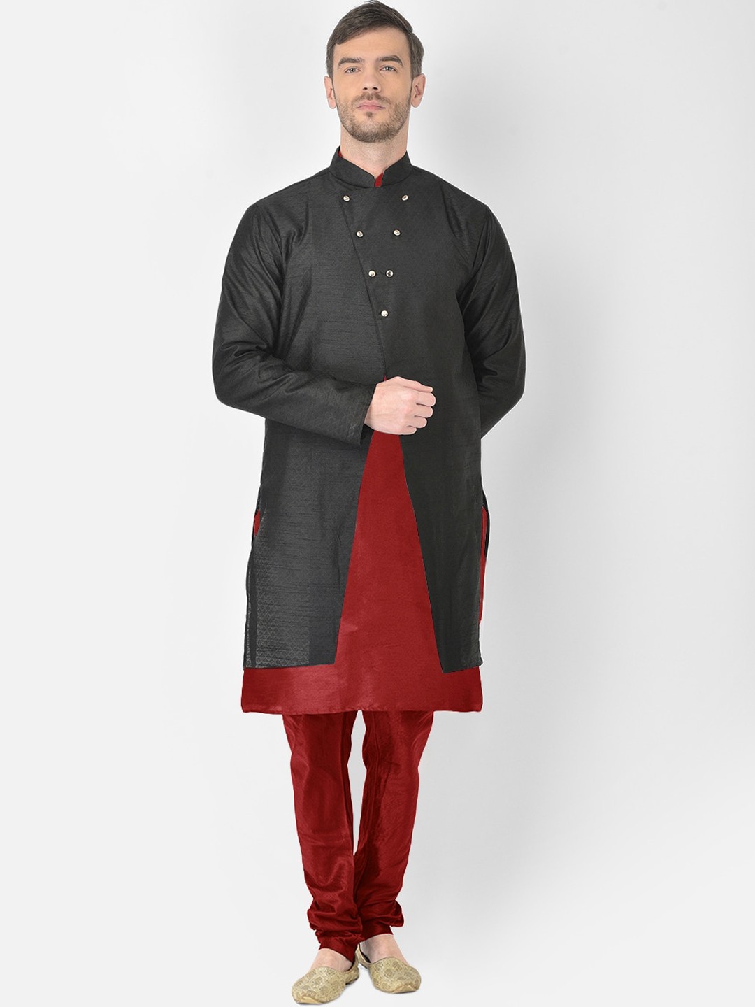 

SG RAJASAHAB Men Maroon Raw Silk Kurta with Churidar